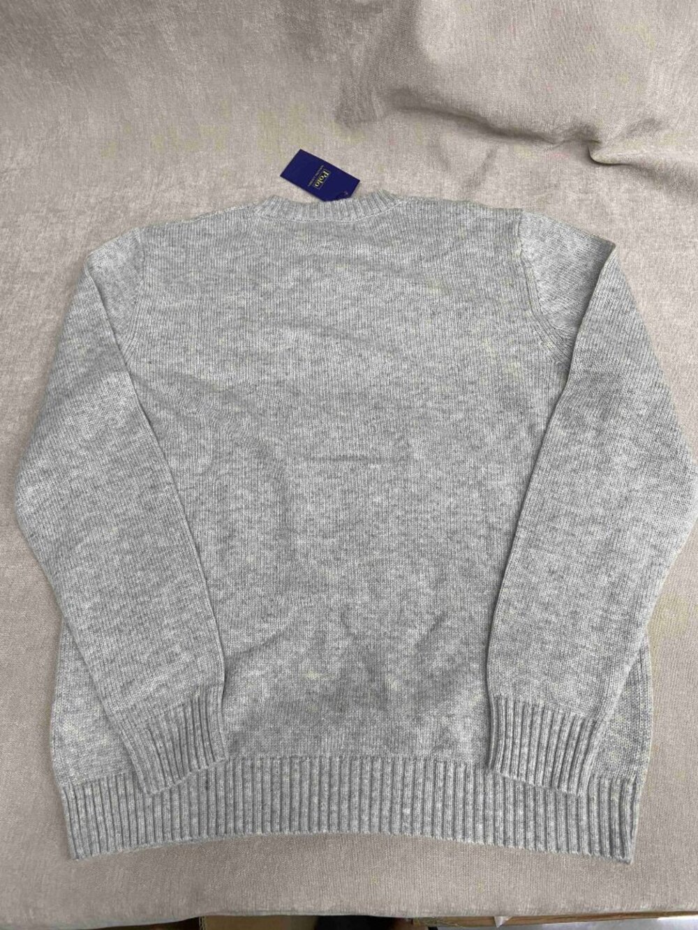 Polo Ralph Lauren Cowgirl Bear Patch Grey Crewneck Wool Blend Sweater - Picture 7 of 7